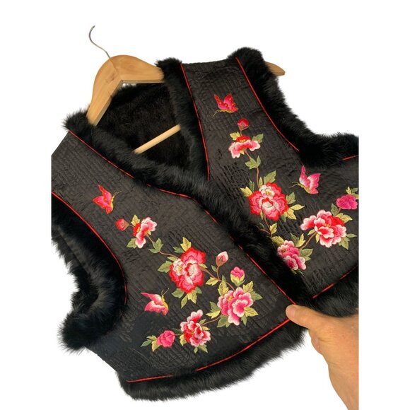 Handmade Vest Reversible M Embroidered Fur Trim Quilted RHH10571 BOHO Open Crop - Picture 6 of 11